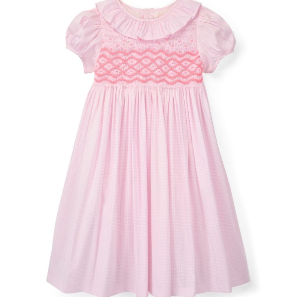 Katherine Johnson Dress Pink Grid Cotton with Strawberrylicious Hand Smocking