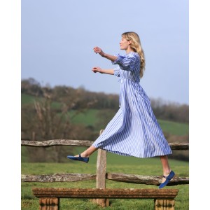Aloha Wanderwell Dress Ocean Stripe with White Honeycomb Hand Smocking