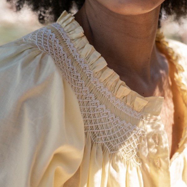 Cleopatra Blouse Primrose Cotton voile with Milk Hand Smocking Edition 40