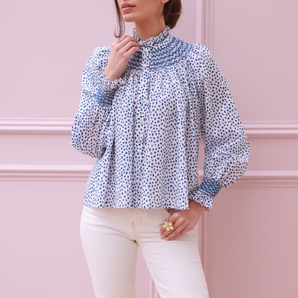 Scholl Blouse Seurat Splat with Sapphire Hand Smocking Edition 64
